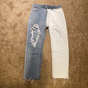 Princess Polly, never worn, size 8, half blue Jean half white jean, distressed